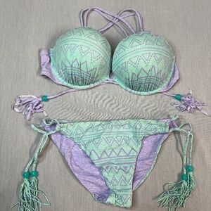 Victoria's Secret Bombshell Bikini - Green/Purple, Fringe, Bottoms LG Top 36 D